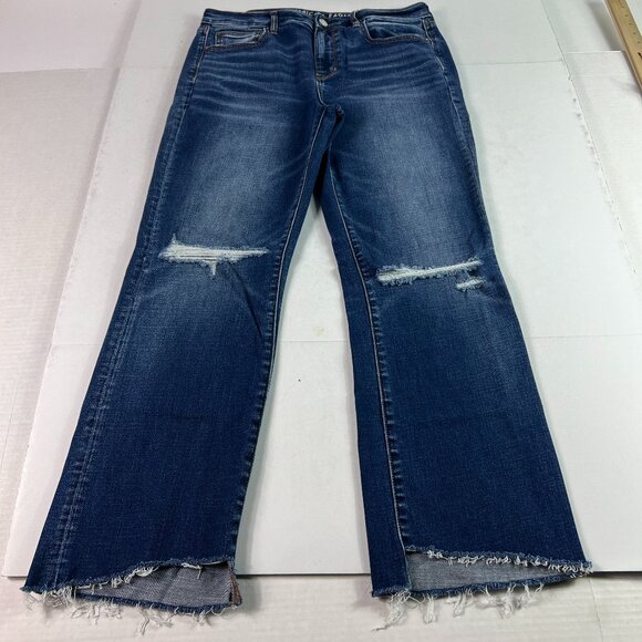 American Eagle Jean Women 31x26* High Rise Crop Flare Blue Stretch Denim Tag 10R - Picture 1 of 16